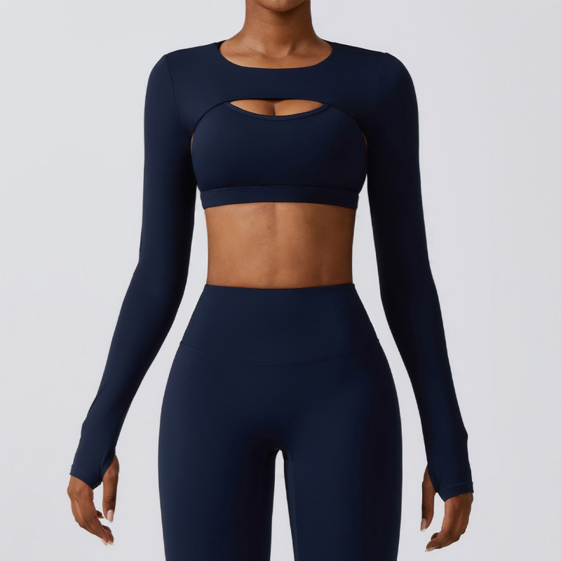 Zechuang Sports Vest Long-Sleeved Shawl Yoga Wear Nude Fitness Top Running Sports Cover-Up 8347
