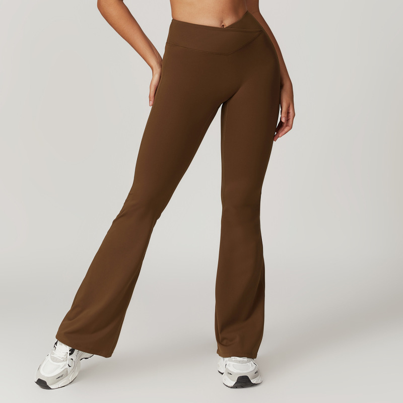 Eco-friendly recycled quick-drying hip-lifting yoga flared pants, nude feel, crossover, high-waisted, tight-fitting, casual sports wide-leg pants 8799
