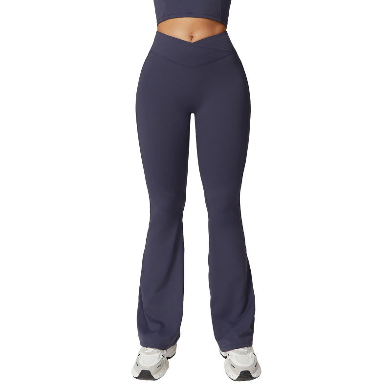 Eco-friendly recycled quick-drying hip-lifting yoga flared pants, nude feel, crossover, high-waisted, tight-fitting, casual sports wide-leg pants 8799