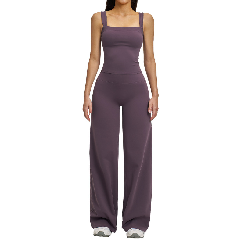 Zechuang European and American Casual Yoga Set Straight Wide-Leg Sports Vest Set Quick-Drying Sports Casual Set 4520
