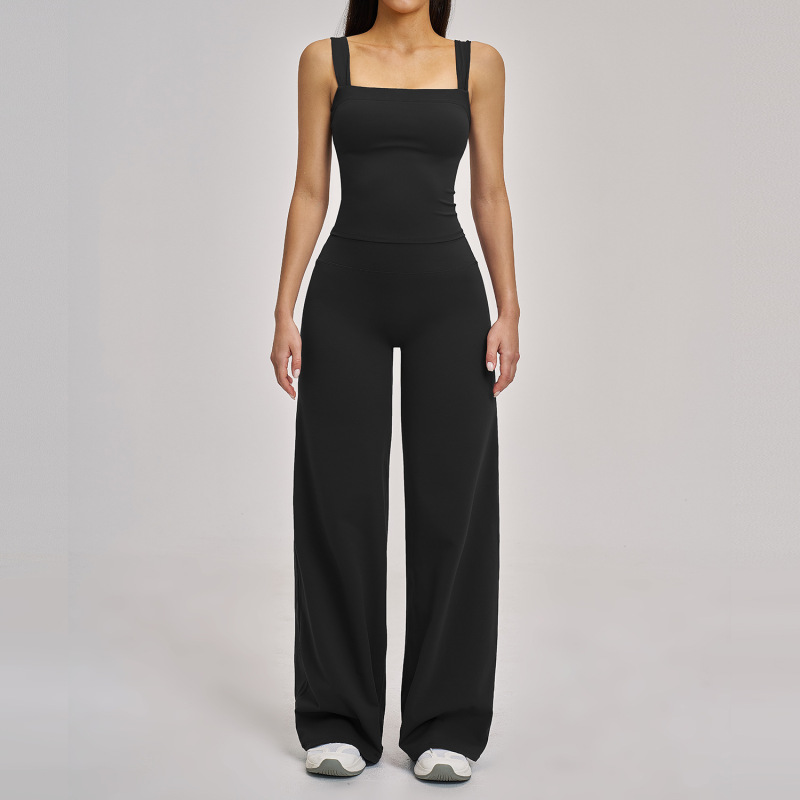 Zechuang European and American Casual Yoga Set Straight Wide-Leg Sports Vest Set Quick-Drying Sports Casual Set 4520