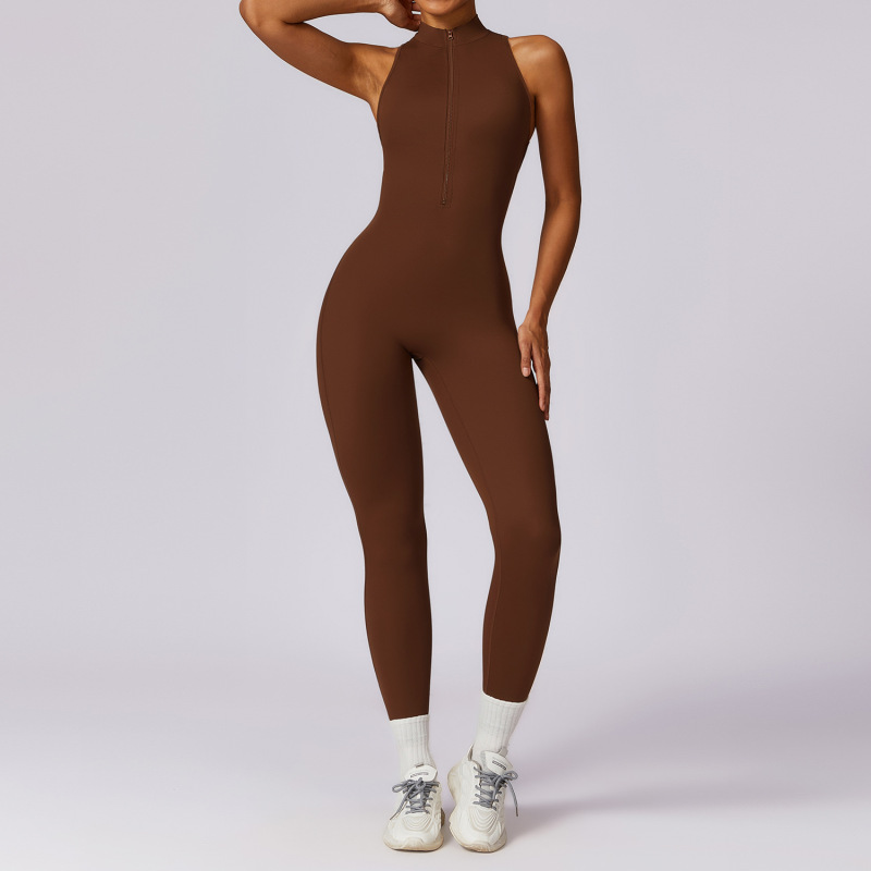 Zechuang Naked Feel Quick-Dry Zipper Backless Yoga Bodysuit High-Intensity Fitness Training Sports Compression Suit 8534