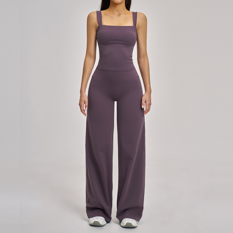 Zechuang European and American Casual Yoga Set Straight Wide-Leg Sports Vest Set Quick-Drying Sports Casual Set 4520