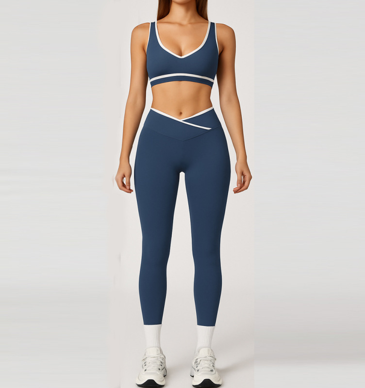 Women's Cross-over High-waisted Sports Suit, Color Block Backless Tight-fitting Yoga Set, Running Fitness Yoga Clothes 8843