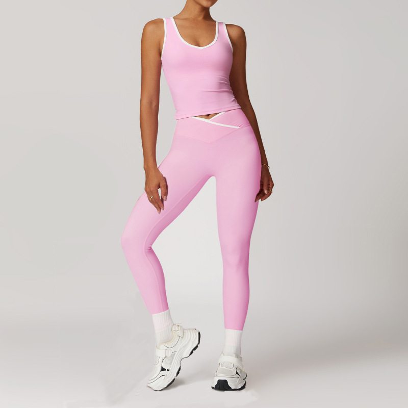 Women's Cross-over High-waisted Sports Suit, Color Block Backless Tight-fitting Yoga Set, Running Fitness Yoga Clothes 8843