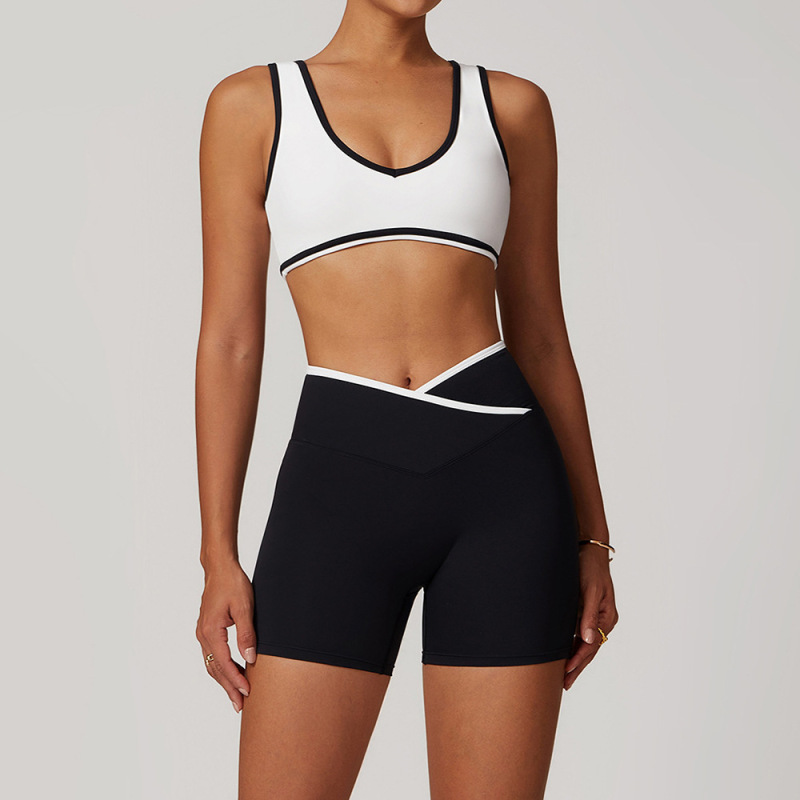 Women's Cross-over High-waisted Sports Suit, Color Block Backless Tight-fitting Yoga Set, Running Fitness Yoga Clothes 8843