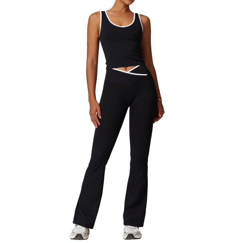 Women's Cross-over High-waisted Sports Suit, Color Block Backless Tight-fitting Yoga Set, Running Fitness Yoga Clothes 8843