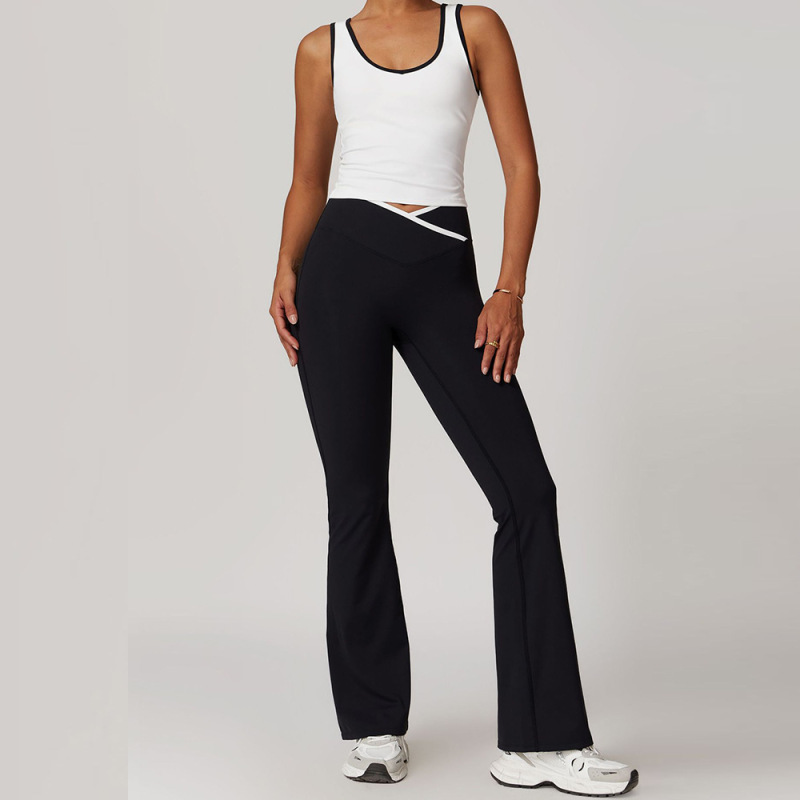 Women's Cross-over High-waisted Sports Suit, Color Block Backless Tight-fitting Yoga Set, Running Fitness Yoga Clothes 8843
