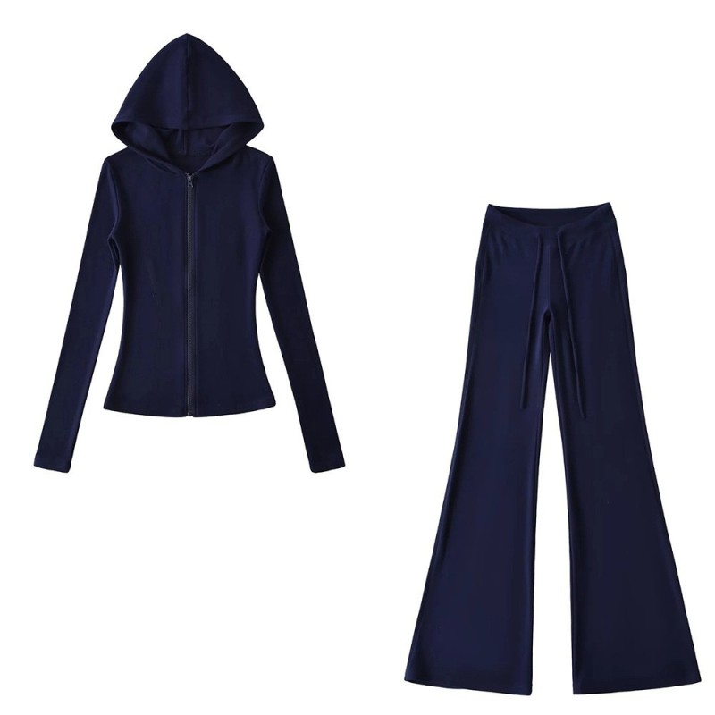 Korean Pink Sports Suit for Women in Autum, Waist-Cinching Hooded Fleece Jacket + Yoga Micro-Flared Pants for Women