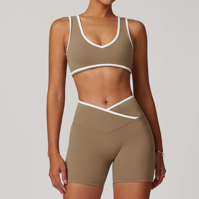 Women's Cross-over High-waisted Sports Suit, Color Block Backless Tight-fitting Yoga Set, Running Fitness Yoga Clothes 8843