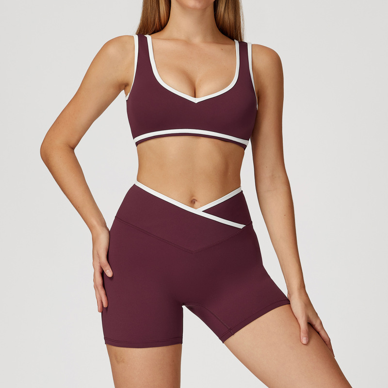 Women's Cross-over High-waisted Sports Suit, Color Block Backless Tight-fitting Yoga Set, Running Fitness Yoga Clothes 8843