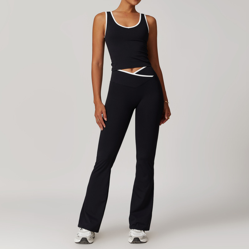 Women's Cross-over High-waisted Sports Suit, Color Block Backless Tight-fitting Yoga Set, Running Fitness Yoga Clothes 8843