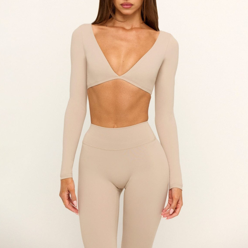 Cross-border yoga sexy deep V long-sleeved top, versatile, quick-drying short yoga wear, women's Pilates sports T-shirt