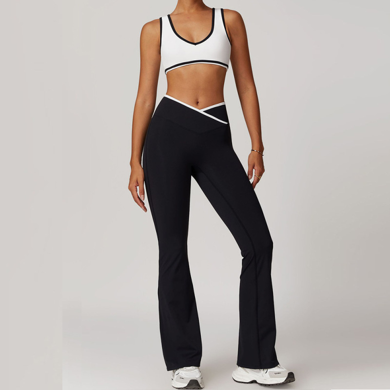 Women's Cross-over High-waisted Sports Suit, Color Block Backless Tight-fitting Yoga Set, Running Fitness Yoga Clothes 8843