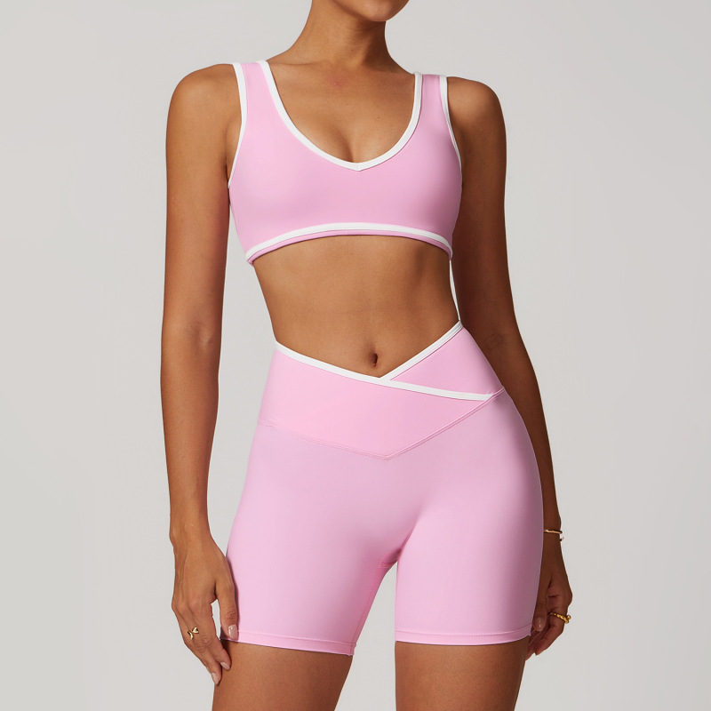 Women's Cross-over High-waisted Sports Suit, Color Block Backless Tight-fitting Yoga Set, Running Fitness Yoga Clothes 8843