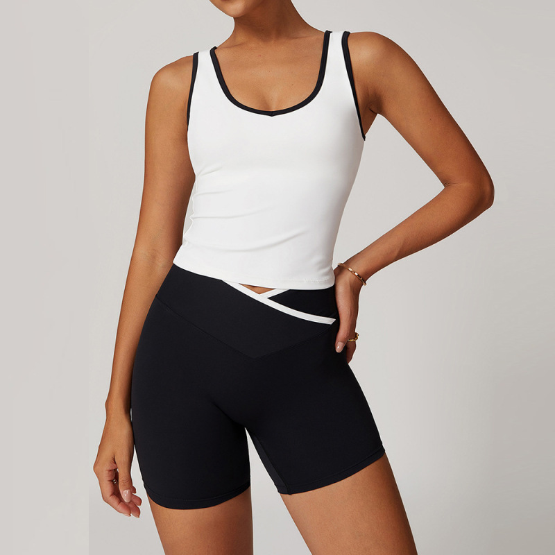 Women's Cross-over High-waisted Sports Suit, Color Block Backless Tight-fitting Yoga Set, Running Fitness Yoga Clothes 8843