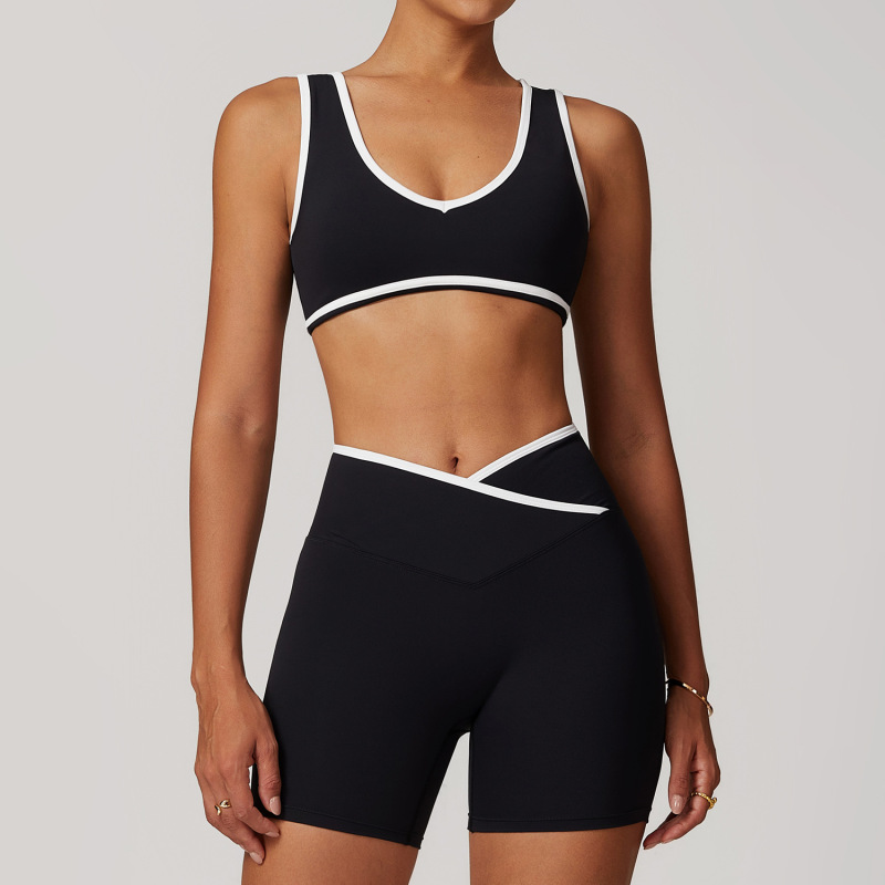 Women's Cross-over High-waisted Sports Suit, Color Block Backless Tight-fitting Yoga Set, Running Fitness Yoga Clothes 8843