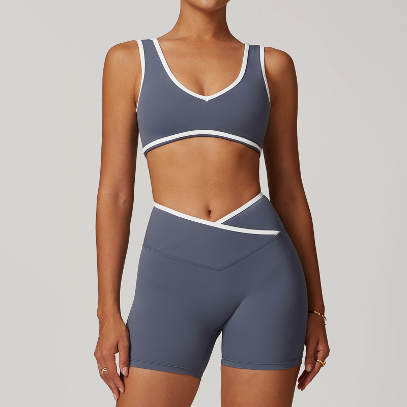 Women's Cross-over High-waisted Sports Suit, Color Block Backless Tight-fitting Yoga Set, Running Fitness Yoga Clothes 8843