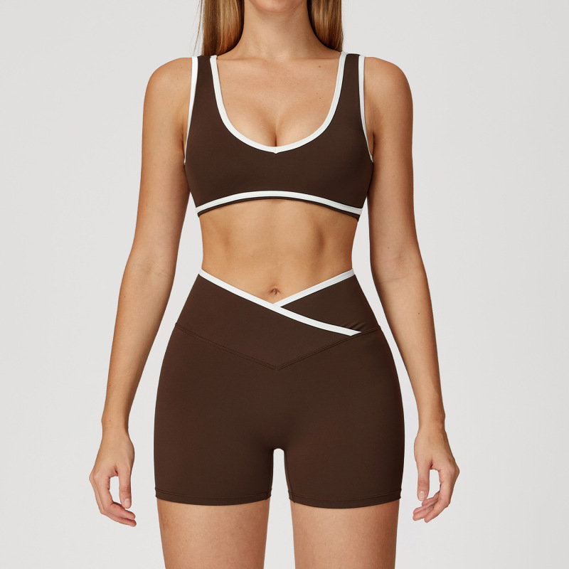 Women's Cross-over High-waisted Sports Suit, Color Block Backless Tight-fitting Yoga Set, Running Fitness Yoga Clothes 8843