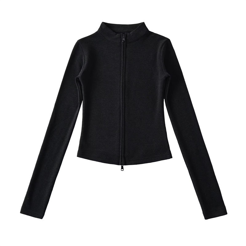 SYY-TTRY25301 25223-WT  Stand-up collar zip-up fleece cardigan