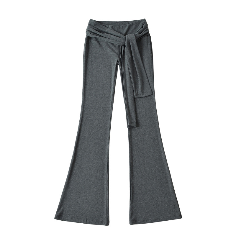 American Basic Sexy Tight-Fitting T-Shirt Short-Sleeved Yoga Sports Suit with Fake Two-Piece Micro-Flared Pants Tied at the Waist