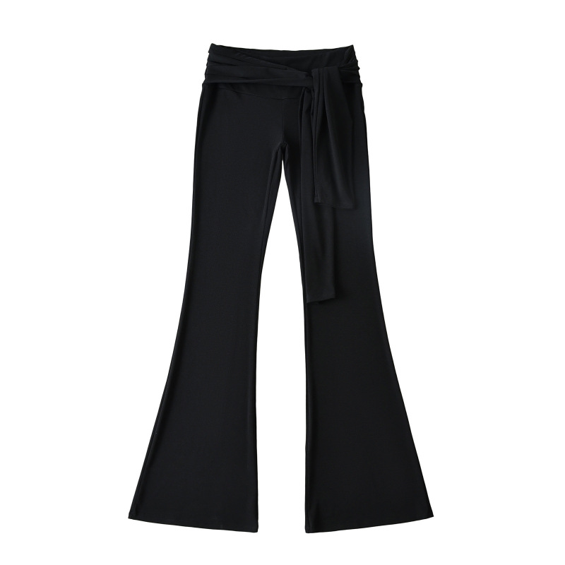 American Basic Sexy Tight-Fitting T-Shirt Short-Sleeved Yoga Sports Suit with Fake Two-Piece Micro-Flared Pants Tied at the Waist