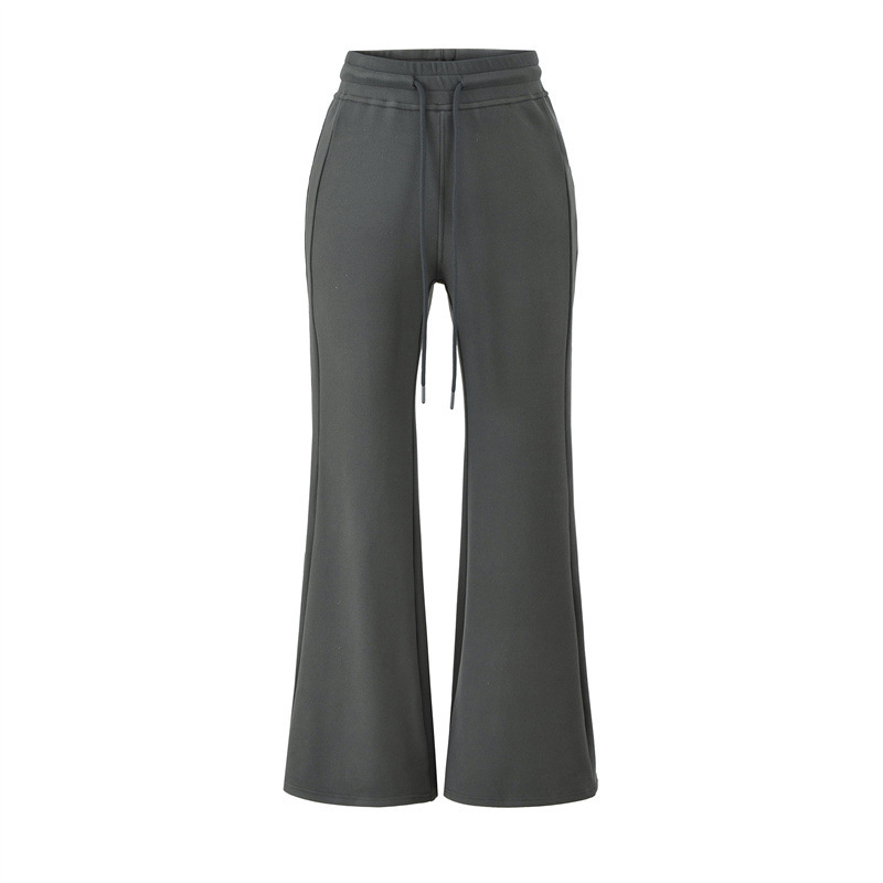 Relaxed-fit sportswear set, stand-up collar, slim-fit long-sleeved zip-up sweatshirt, drawstring flared sweatpants, women's trousers.