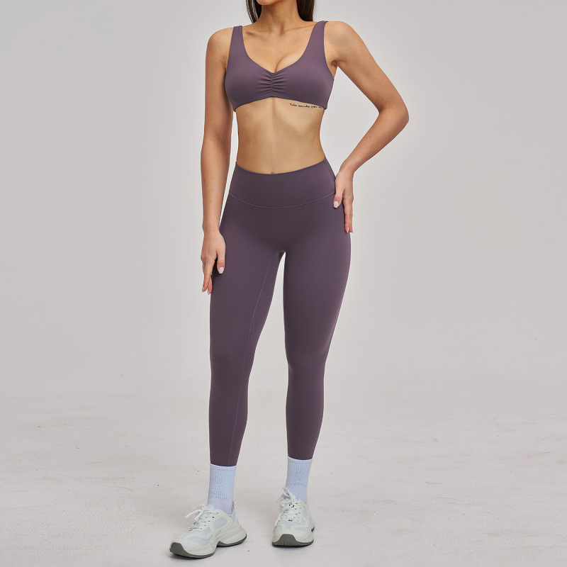 Cross-border brushed sports yoga set with hollow halter neck and beautiful back, sports running fitness set 4520