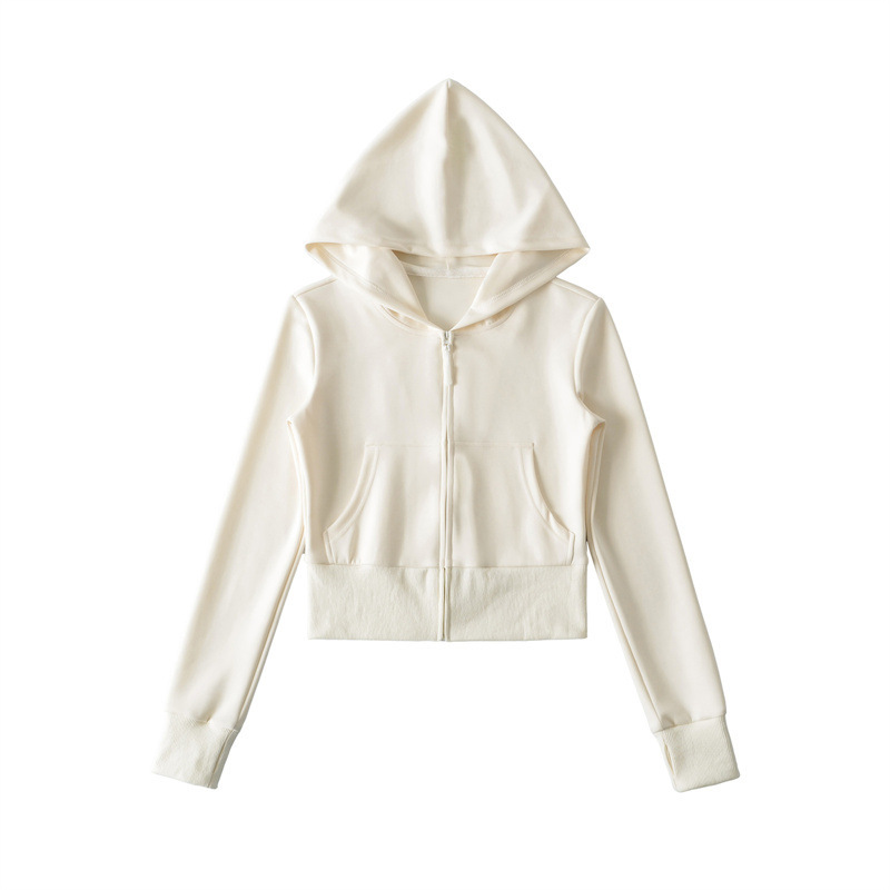 Korean style women's tracksuit, versatile, relaxed fit, faux cropped hooded sweatshirt cardigan, casual slim waist straight leg pants.