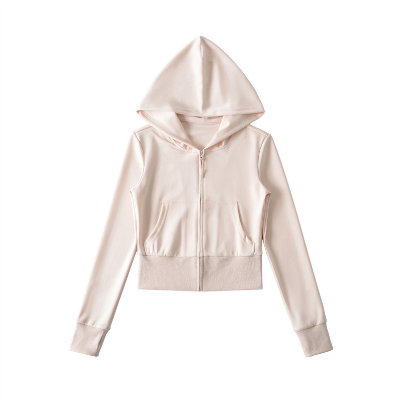 Korean style women's tracksuit, versatile, relaxed fit, faux cropped hooded sweatshirt cardigan, casual slim waist straight leg pants.