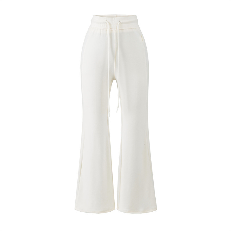 Relaxed-fit sportswear set, stand-up collar, slim-fit long-sleeved zip-up sweatshirt, drawstring flared sweatpants, women's trousers.