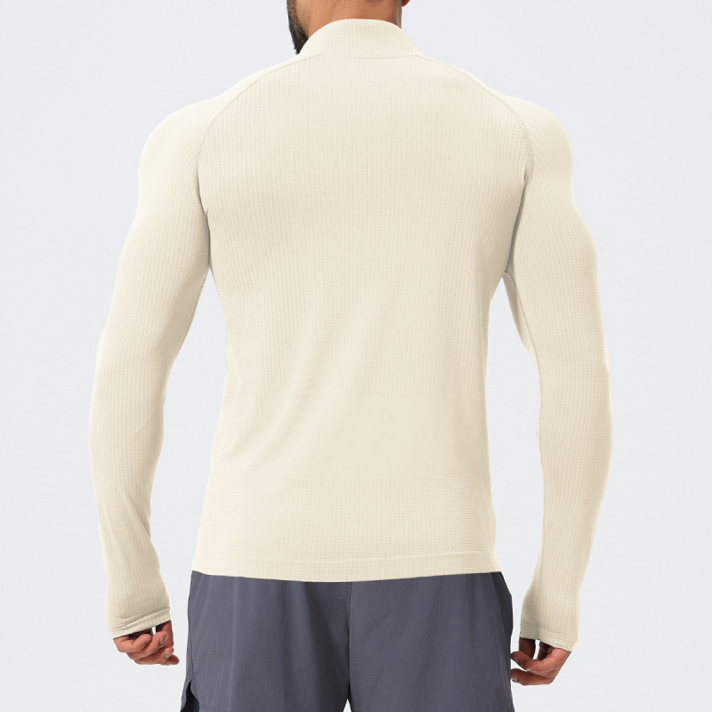 Cross-Border Men's Stand-Up Collar Sports Fitness Zipper Moisture-Wicking Seamless Long-Sleeve T-Shirt Spring and Autumn Running Football Shirt 1058-1