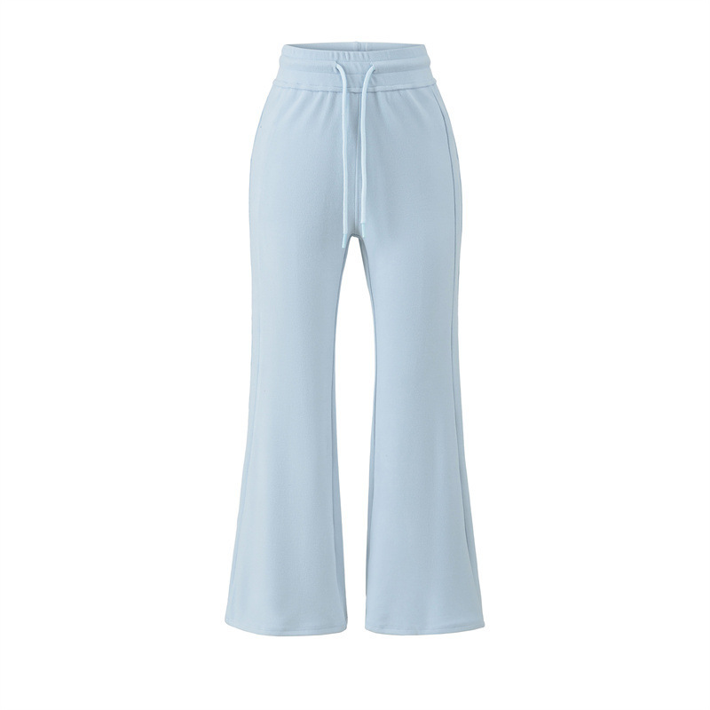 Relaxed-fit sportswear set, stand-up collar, slim-fit long-sleeved zip-up sweatshirt, drawstring flared sweatpants, women's trousers.