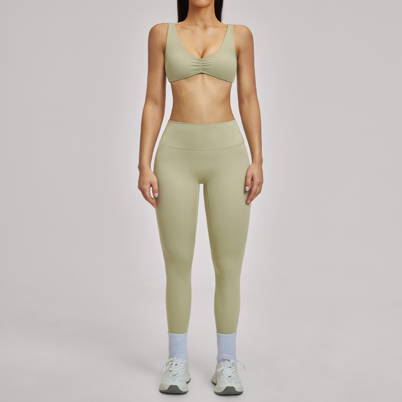 Cross-border brushed sports yoga set with hollow halter neck and beautiful back, sports running fitness set 4520