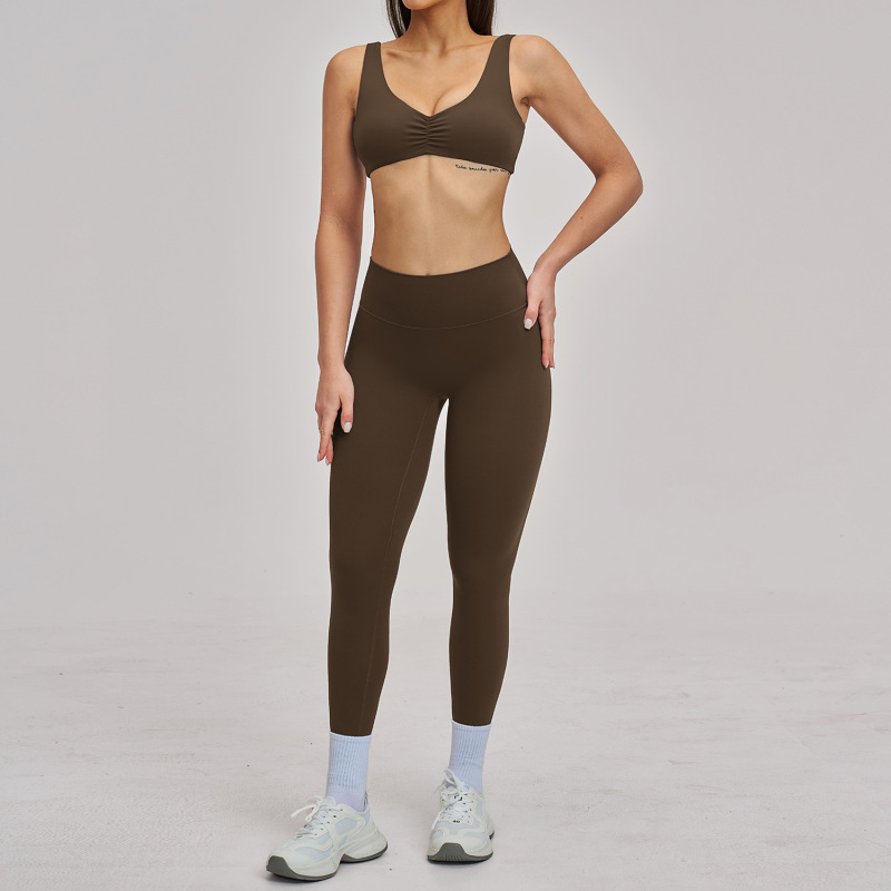 Cross-border brushed sports yoga set with hollow halter neck and beautiful back, sports running fitness set 4520