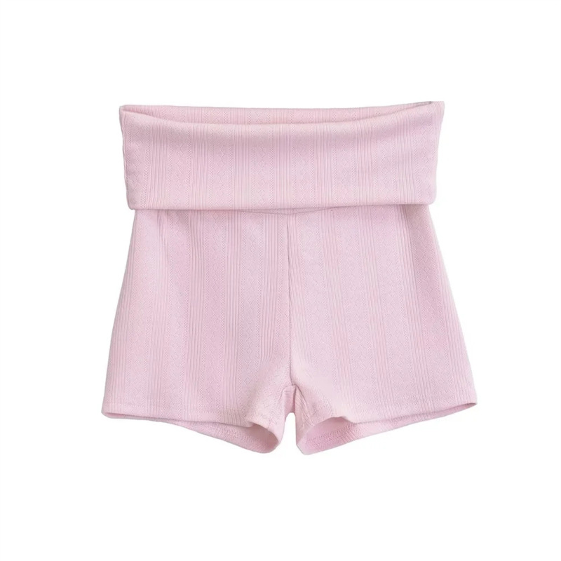 Vintage Casual Half Skirt with a Round Neck, Single-Breasted Long-Sleeve Cardigan, Rolled Hem, and Hot Pants for Petite Figures
