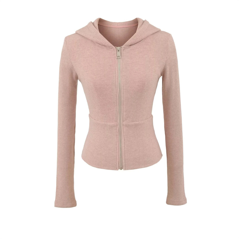 Gray Sports Suit Zipper Hooded Waist Sweatshirt Jacket + Casual American Tight Slimming Look Micro-Flared Pants
