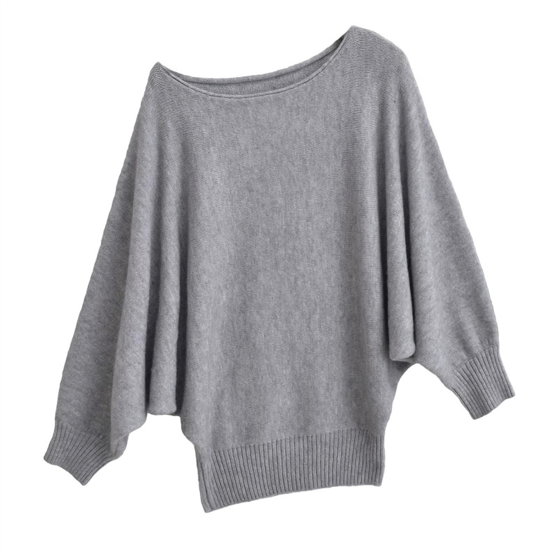 Lazy and Relaxed Slanted Shoulder Loose Knitwear Long-Sleeved Top + Rolled Edge Casual Sexy Shorts Knitwear Two-Piece Set