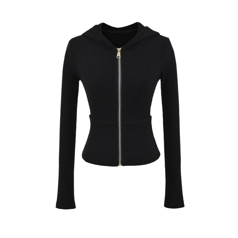 Gray Sports Suit Zipper Hooded Waist Sweatshirt Jacket + Casual American Tight Slimming Look Micro-Flared Pants