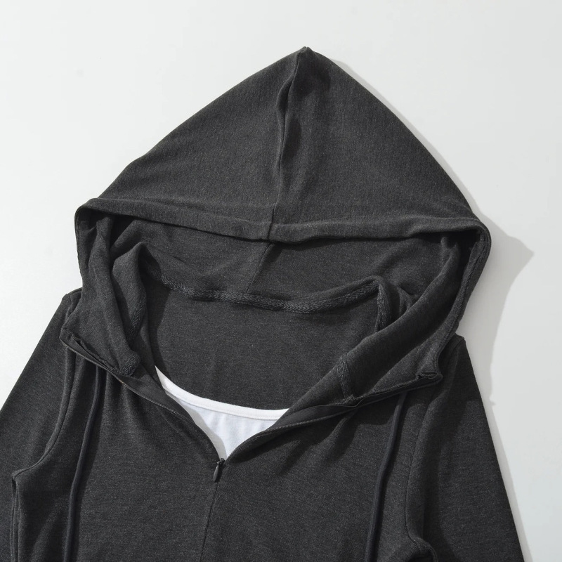 Sports Style Hooded Color-Blocked Long-Sleeved Sweatshirt + High-Waisted Skirt Drawstring Micro-Flared Pants Sexy Three-Piece Set