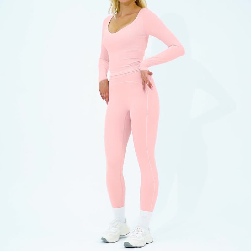 Cross-border autumn/winter yoga long-sleeved color-blocked brushed slim-fit fashion T-shirt, outdoor running sports long-sleeved top 7028