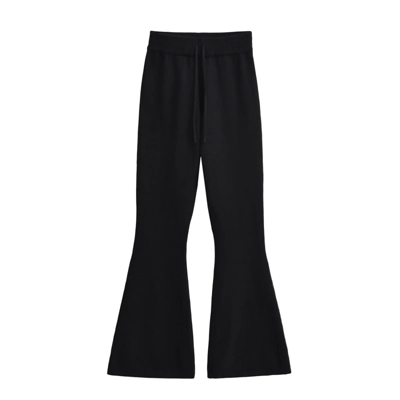 Pure Desire Style One-Shoulder Long-Sleeved Short Knitwear Top Slimming Look Draped Slit Micro-Flared Pants Knitwear Two-Piece Set