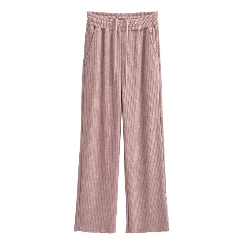 Pure Desire Style One-Shoulder Large Lapel Double Zipper Knitwear Top + Elastic Waist Draped Straight Floor-Length Pants Suit