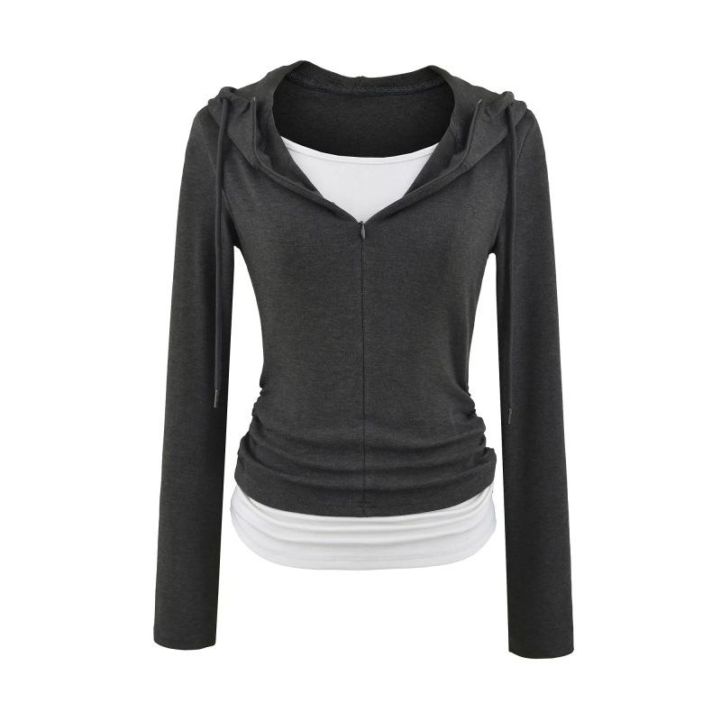 Sports Style Hooded Color-Blocked Long-Sleeved Sweatshirt + High-Waisted Skirt Drawstring Micro-Flared Pants Sexy Three-Piece Set