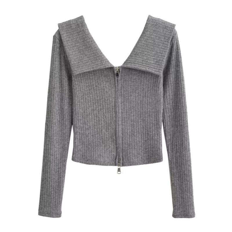 Pure Desire Style One-Shoulder Large Lapel Double Zipper Knitwear Top + Elastic Waist Draped Straight Floor-Length Pants Suit