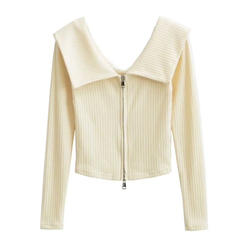 Pure Desire Style One-Shoulder Large Lapel Double Zipper Knitwear Top + Elastic Waist Draped Straight Floor-Length Pants Suit