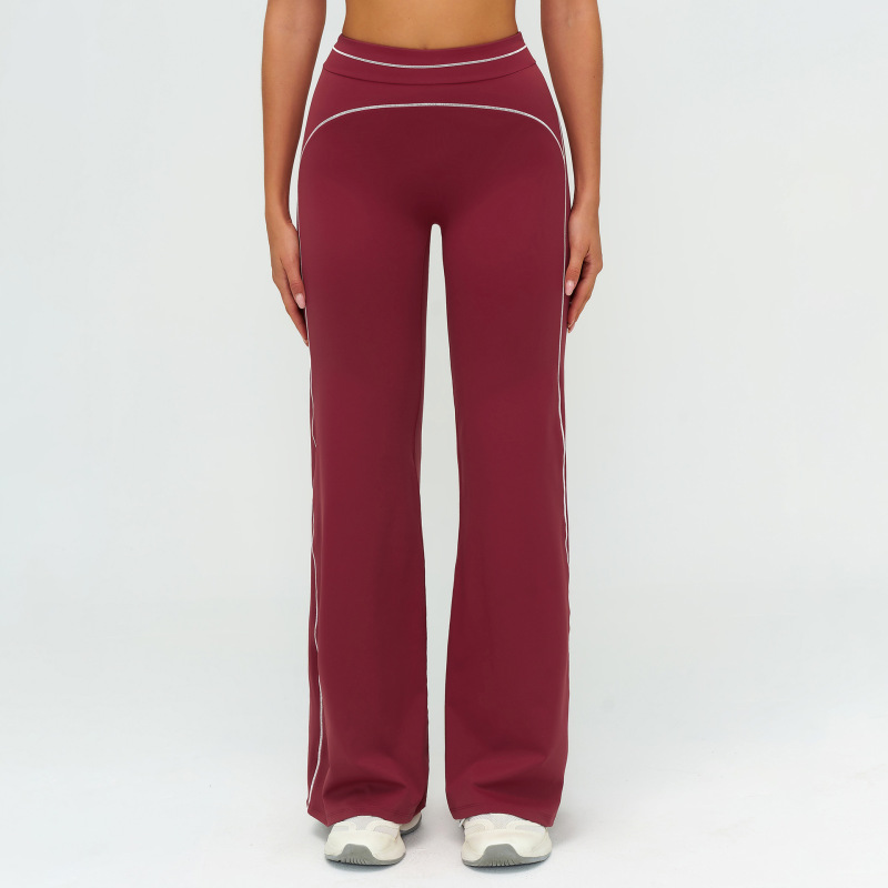 Zechuang Autumn/Winter Brushed Wide-Leg Pants, High-Waisted, Color-Blocked, Loose-Fitting Casual Long Pants, Outdoor Sports Running Fitness Apparel 7028