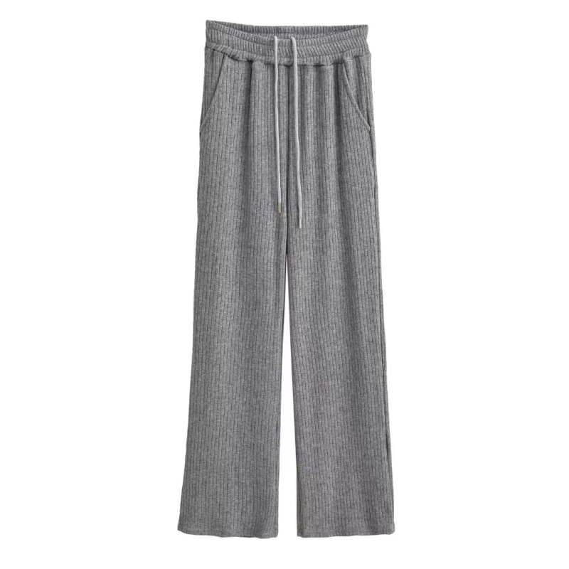 Pure Desire Style One-Shoulder Large Lapel Double Zipper Knitwear Top + Elastic Waist Draped Straight Floor-Length Pants Suit