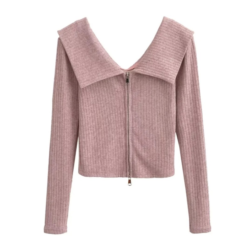 Pure Desire Style One-Shoulder Large Lapel Double Zipper Knitwear Top + Elastic Waist Draped Straight Floor-Length Pants Suit