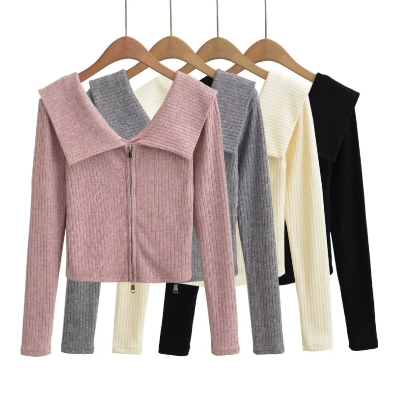 Pure Desire Style One-Shoulder Large Lapel Double Zipper Knitwear Top + Elastic Waist Draped Straight Floor-Length Pants Suit